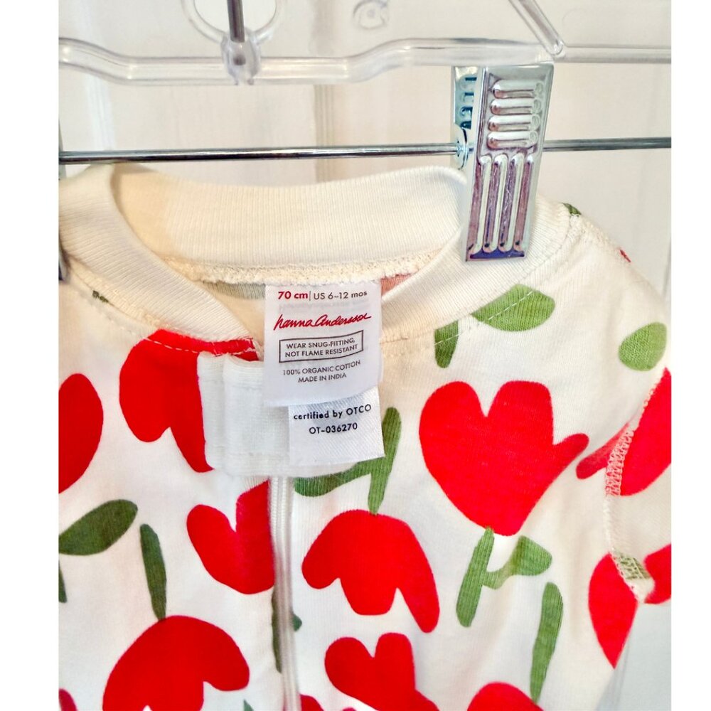 Hanna Andersson Dreaming of Red Tulips Baby 2-Way Zip Shortie Sleeper 6-12 Mo. - Picture 3 of 3